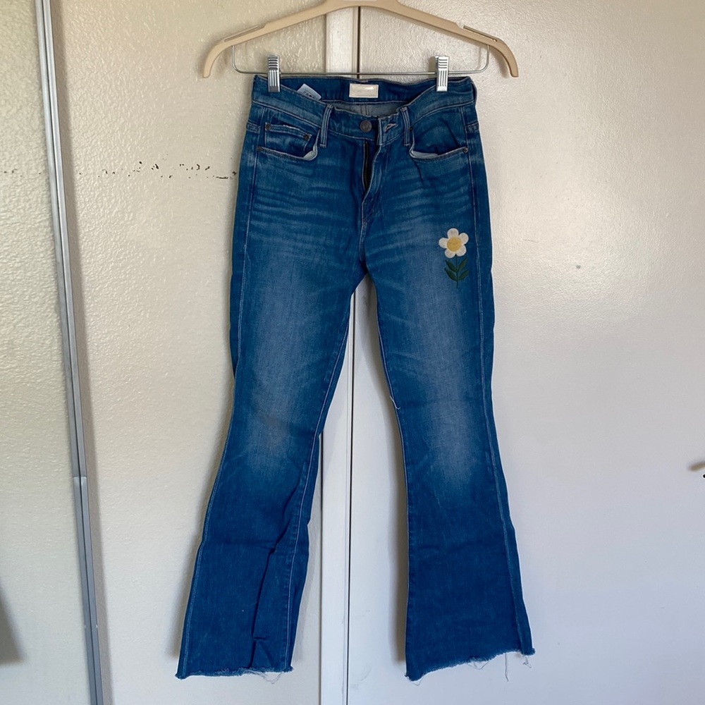 MOTHER denim flower embroidered flare jeans